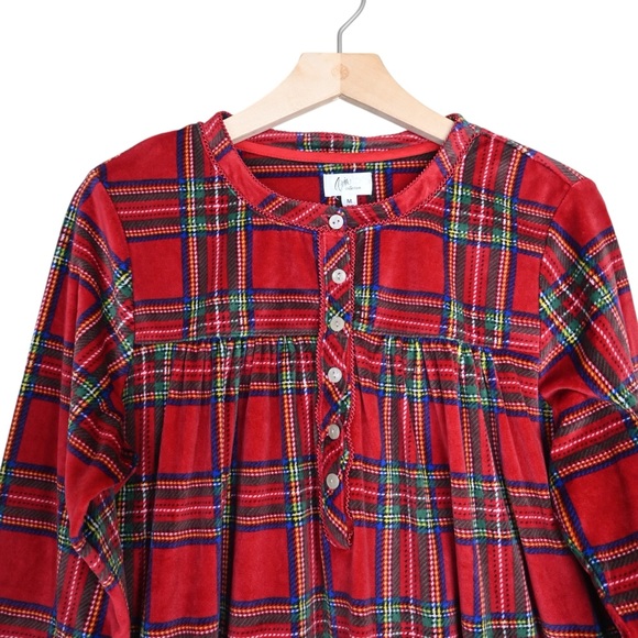 Aria Collection Women's M Red Plaid Cotton Flannel Nightgown - Picture 3 of 8